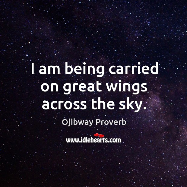 I am being carried on great wings across the sky. Ojibway Proverbs Image
