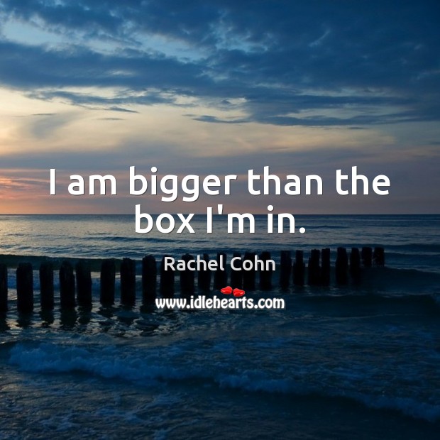 I am bigger than the box I’m in. Rachel Cohn Picture Quote