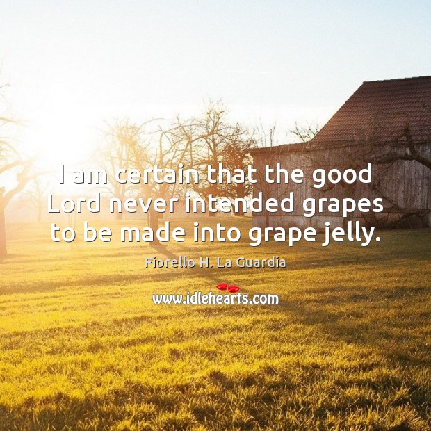 I am certain that the good Lord never intended grapes to be made into grape jelly. Fiorello H. La Guardia Picture Quote