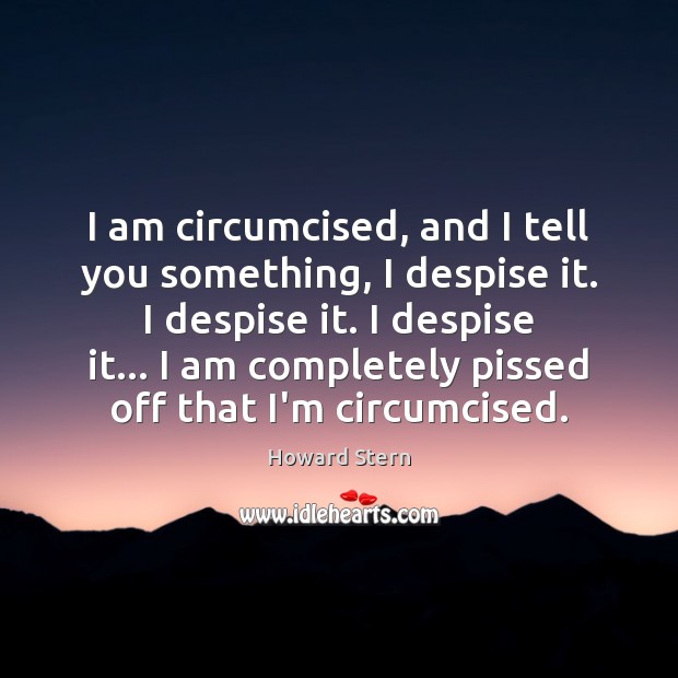 I am circumcised, and I tell you something, I despise it. I Howard Stern Picture Quote