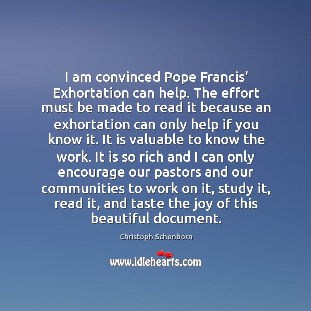 I am convinced Pope Francis’ Exhortation can help. The effort must be Image