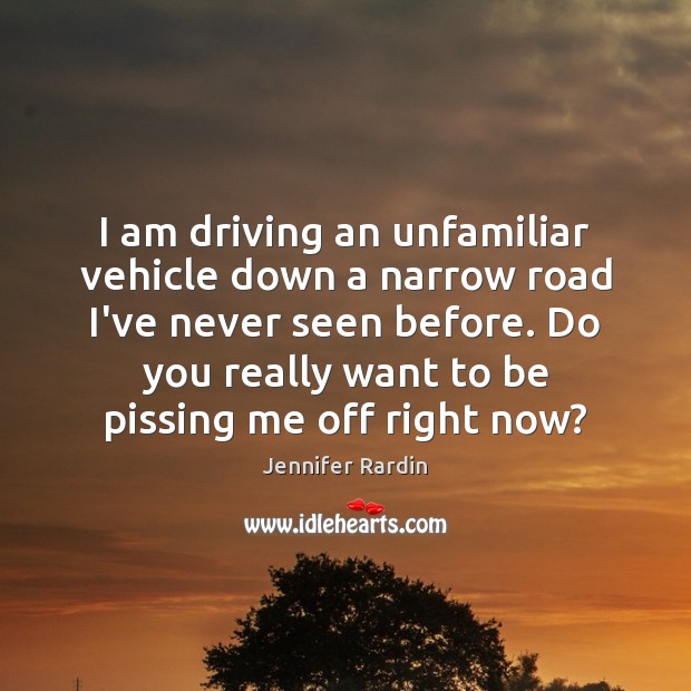 I am driving an unfamiliar vehicle down a narrow road I’ve never Jennifer Rardin Picture Quote