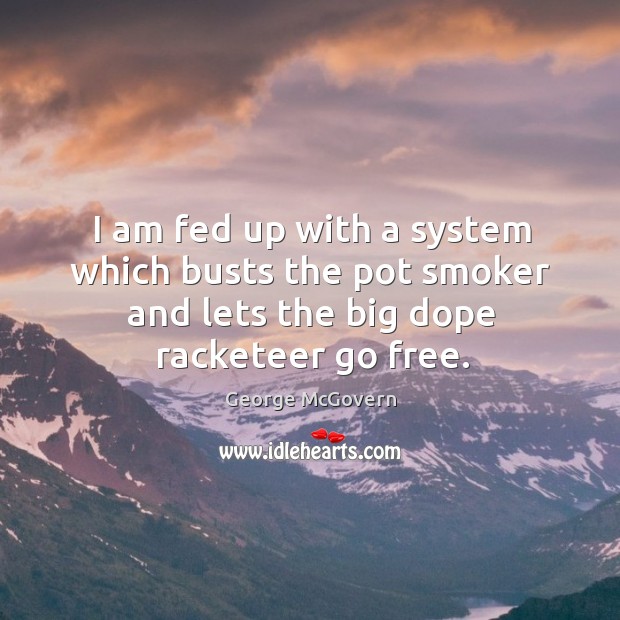 I am fed up with a system which busts the pot smoker and lets the big dope racketeer go free. George McGovern Picture Quote