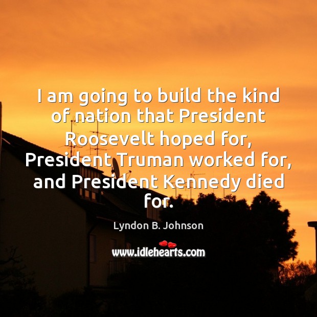 I am going to build the kind of nation that President Roosevelt Lyndon B. Johnson Picture Quote