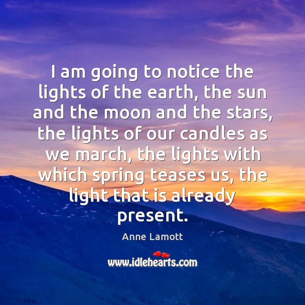 I am going to notice the lights of the earth, the sun Anne Lamott Picture Quote