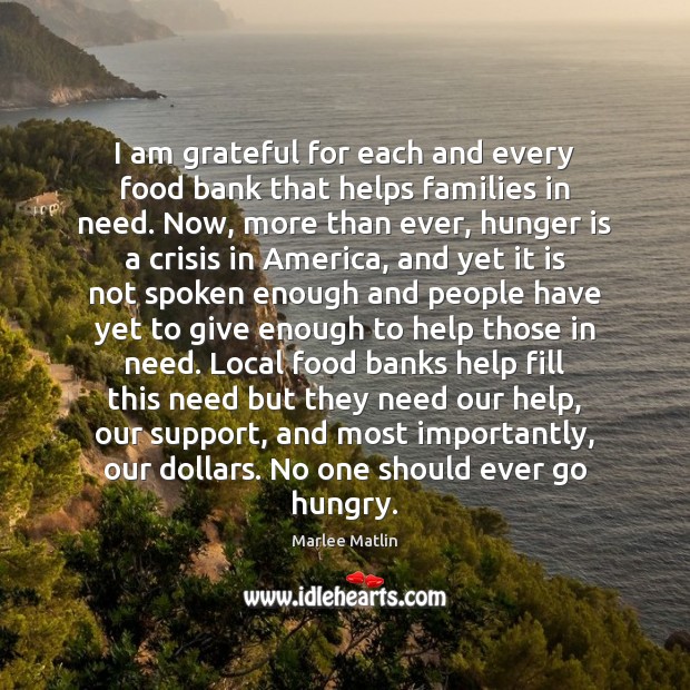 I am grateful for each and every food bank that helps families Hunger Quotes Image