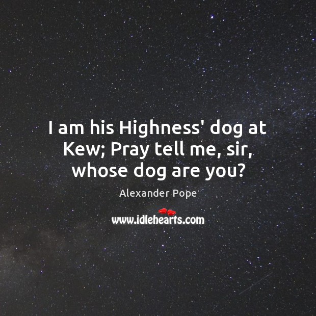 I am his Highness’ dog at Kew; Pray tell me, sir, whose dog are you? Alexander Pope Picture Quote