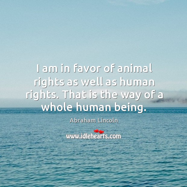 I am in favor of animal rights as well as human rights. Abraham Lincoln Picture Quote