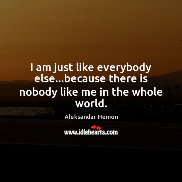I am just like everybody else…because there is nobody like me in the whole world. Aleksandar Hemon Picture Quote