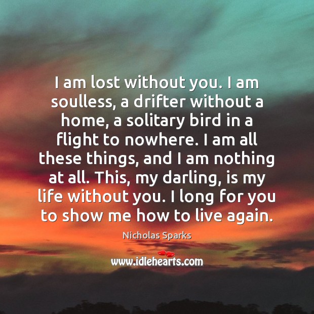 I am lost without you. I am soulless, a drifter without a Life Without You Quotes Image