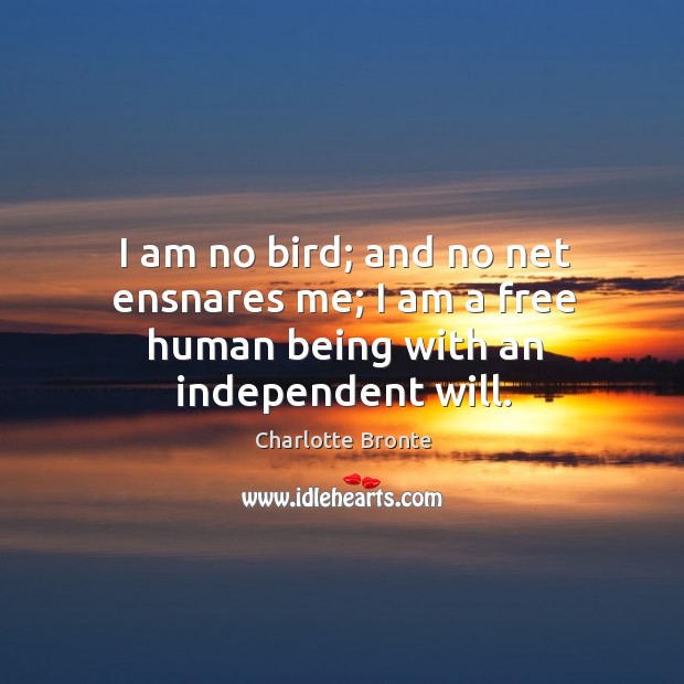I am no bird; and no net ensnares me; I am a free human being with an independent will. Image