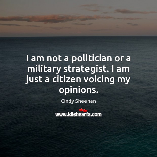 I am not a politician or a military strategist. I am just a citizen voicing my opinions. Cindy Sheehan Picture Quote