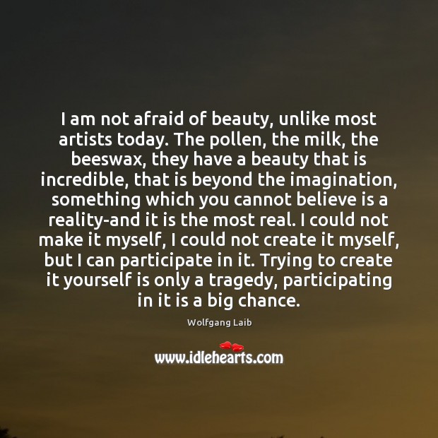 I am not afraid of beauty, unlike most artists today. The pollen, Wolfgang Laib Picture Quote