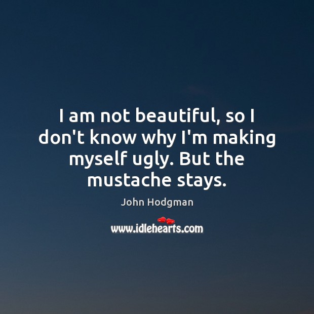 I am not beautiful, so I don’t know why I’m making myself ugly. But the mustache stays. John Hodgman Picture Quote