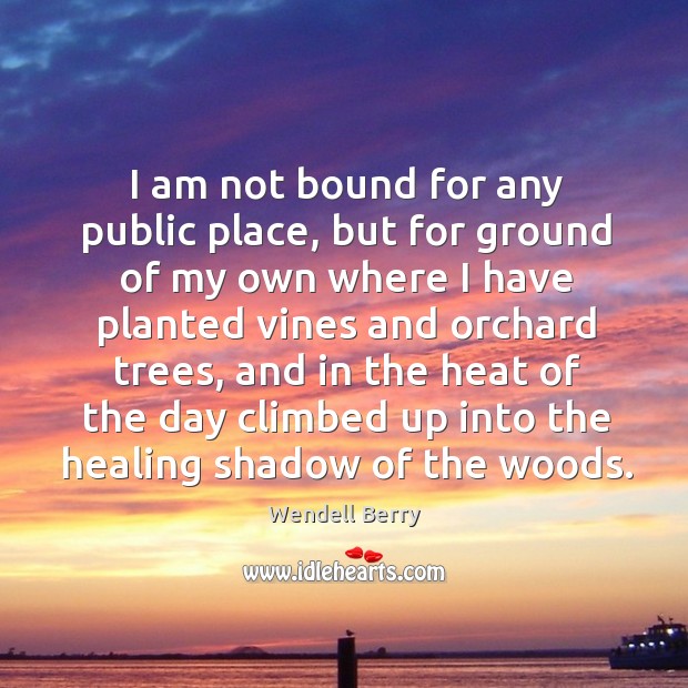 I am not bound for any public place, but for ground of my own where I have planted Wendell Berry Picture Quote