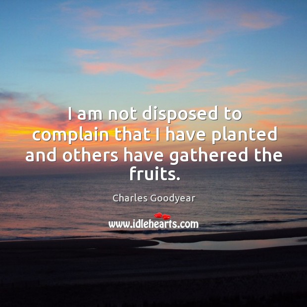 I am not disposed to complain that I have planted and others have gathered the fruits. Charles Goodyear Picture Quote