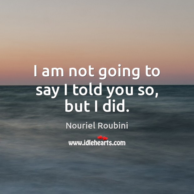I am not going to say I told you so, but I did. Nouriel Roubini Picture Quote