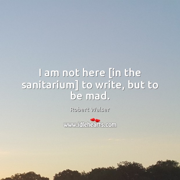 I am not here [in the sanitarium] to write, but to be mad. Robert Walser Picture Quote
