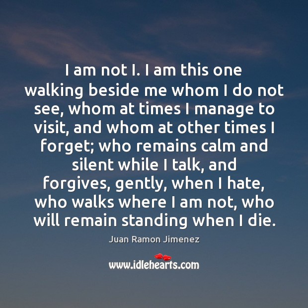 I am not I. I am this one walking beside me whom Juan Ramon Jimenez Picture Quote