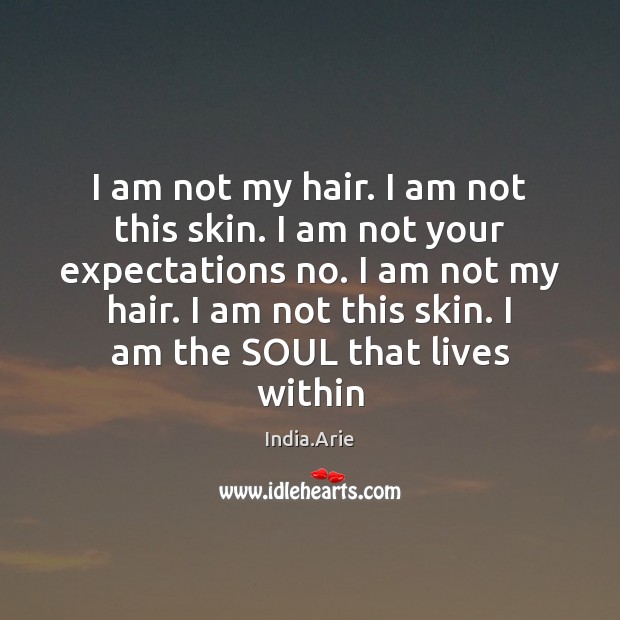I am not my hair. I am not this skin. I am India.Arie Picture Quote