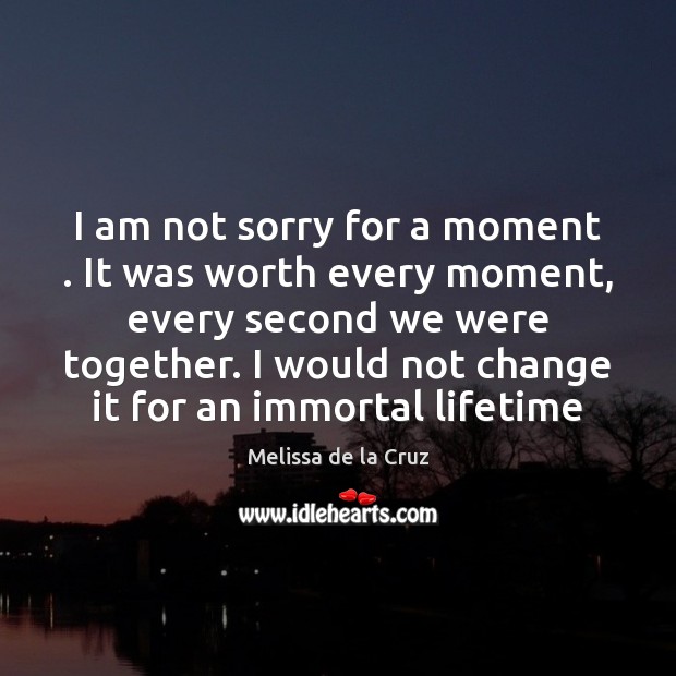 I am not sorry for a moment . It was worth every moment, Melissa de la Cruz Picture Quote
