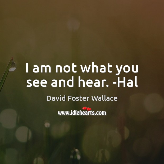I am not what you see and hear. -Hal David Foster Wallace Picture Quote