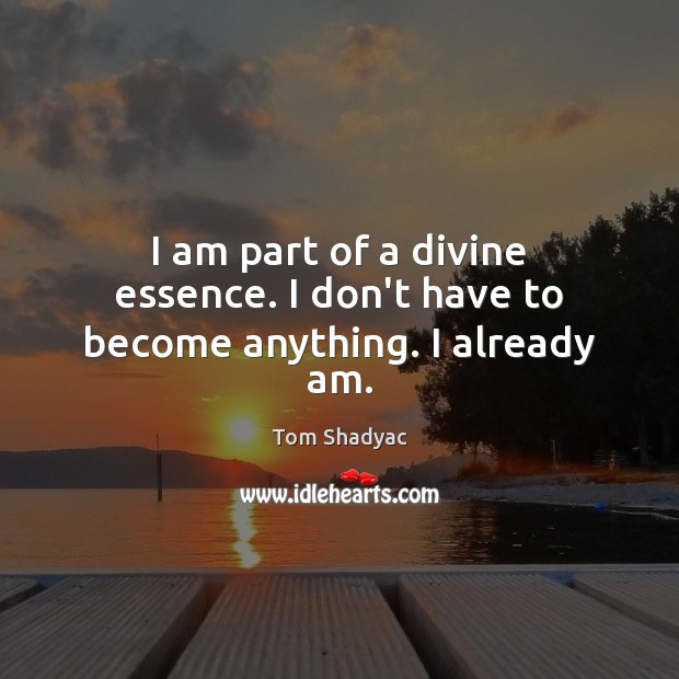 I am part of a divine essence. I don’t have to become anything. I already am. Tom Shadyac Picture Quote