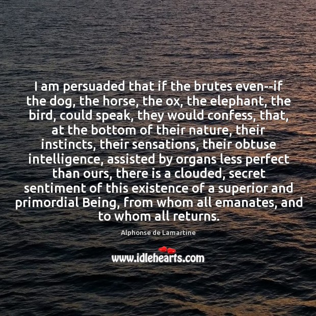I am persuaded that if the brutes even–if the dog, the horse, Alphonse de Lamartine Picture Quote
