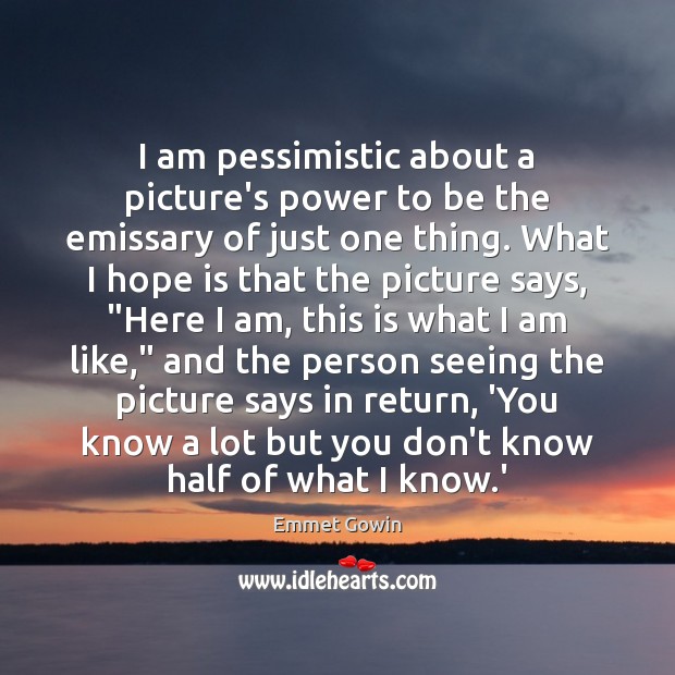 I am pessimistic about a picture’s power to be the emissary of Hope Quotes Image