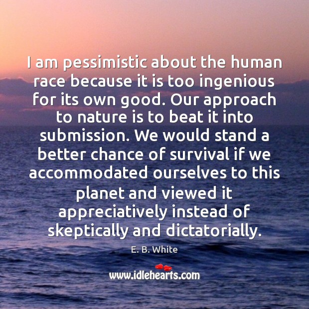 I am pessimistic about the human race because it is too ingenious 