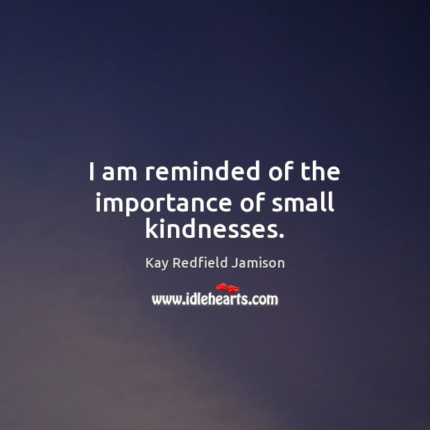 I am reminded of the importance of small kindnesses. Kay Redfield Jamison Picture Quote