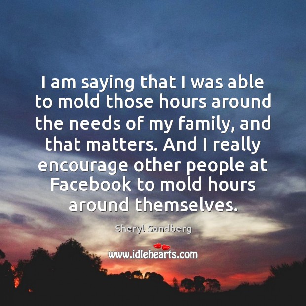 I am saying that I was able to mold those hours around Sheryl Sandberg Picture Quote