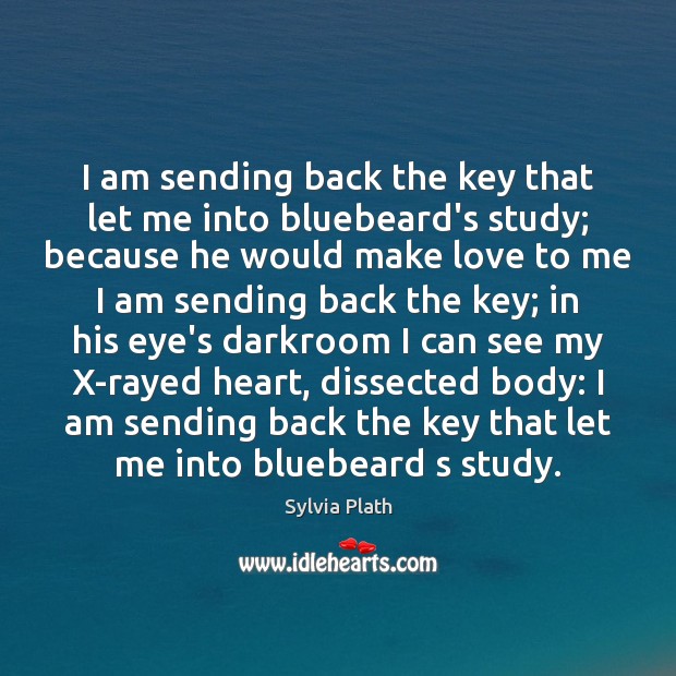 I am sending back the key that let me into bluebeard’s study; Sylvia Plath Picture Quote