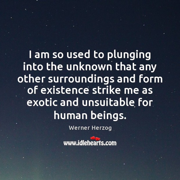 I am so used to plunging into the unknown that any other Werner Herzog Picture Quote