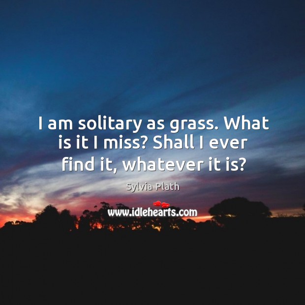 I am solitary as grass. What is it I miss? Shall I ever find it, whatever it is? Sylvia Plath Picture Quote