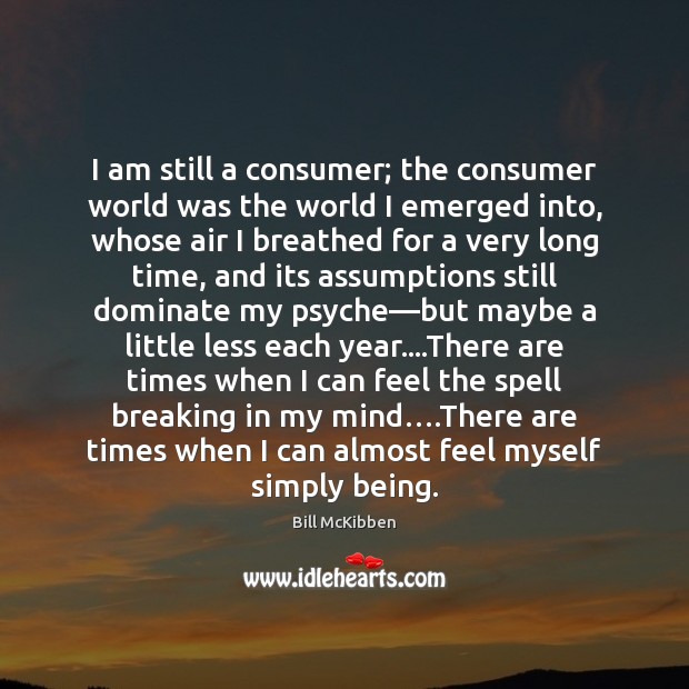 I am still a consumer; the consumer world was the world I Bill McKibben Picture Quote