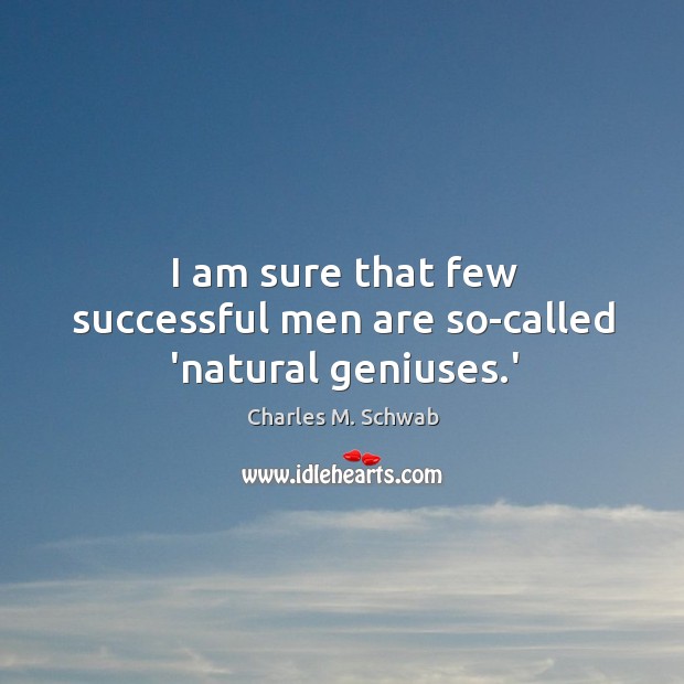 I am sure that few successful men are so-called ‘natural geniuses.’ Charles M. Schwab Picture Quote