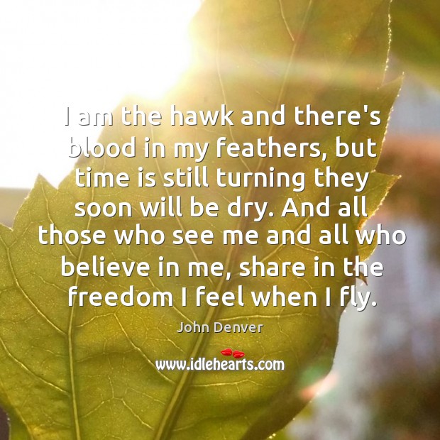 I am the hawk and there’s blood in my feathers, but time John Denver Picture Quote