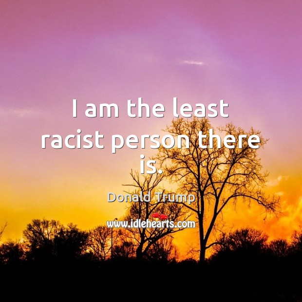 I am the least racist person there is. Donald Trump Picture Quote