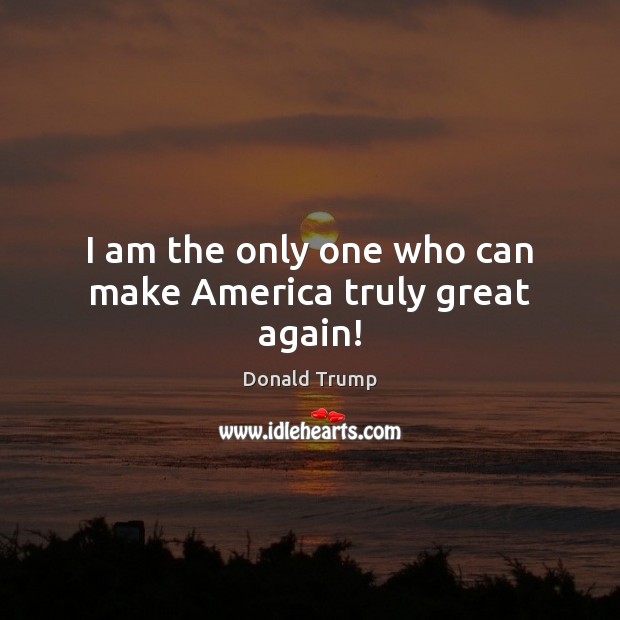 I am the only one who can make America truly great again! Donald Trump Picture Quote
