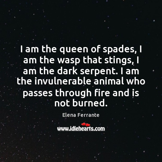 I am the queen of spades, I am the wasp that stings, Elena Ferrante Picture Quote