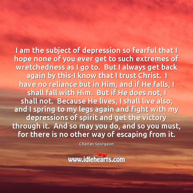 I am the subject of depression so fearful that I hope none Charles Spurgeon Picture Quote