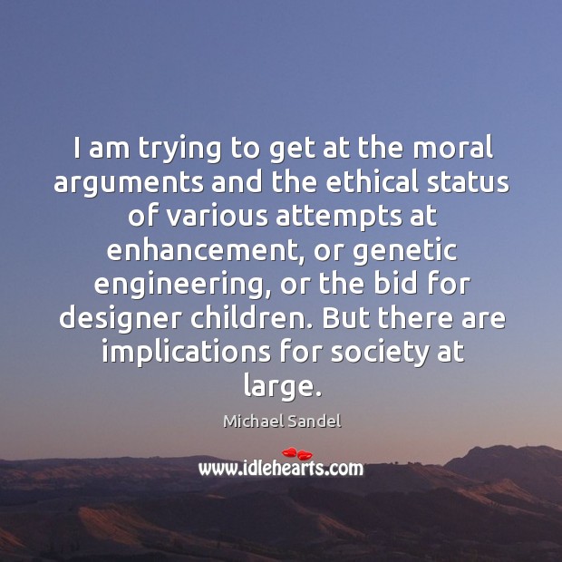 I am trying to get at the moral arguments and the ethical Michael Sandel Picture Quote