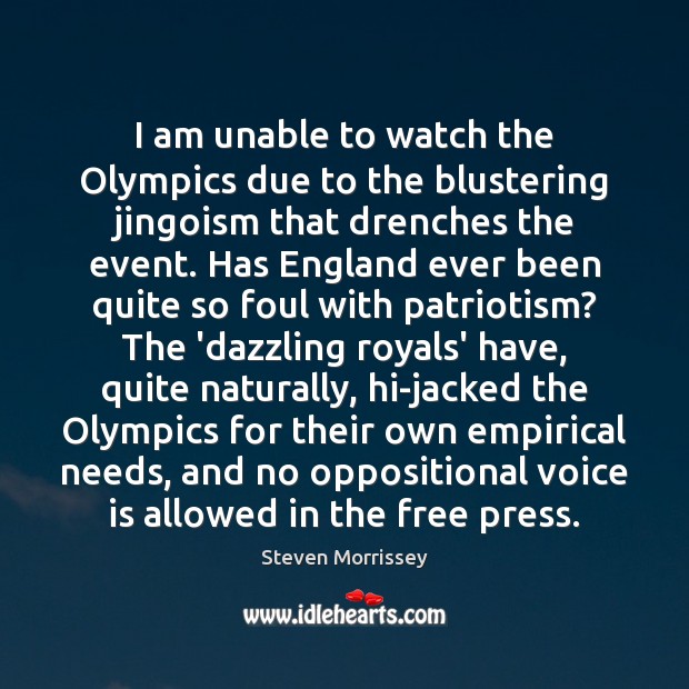 I am unable to watch the Olympics due to the blustering jingoism Image