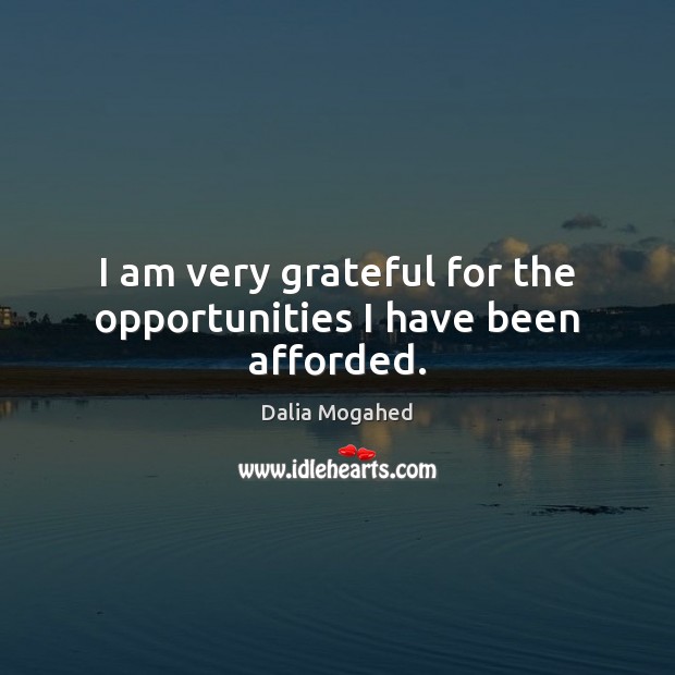 I am very grateful for the opportunities I have been afforded. Dalia Mogahed Picture Quote