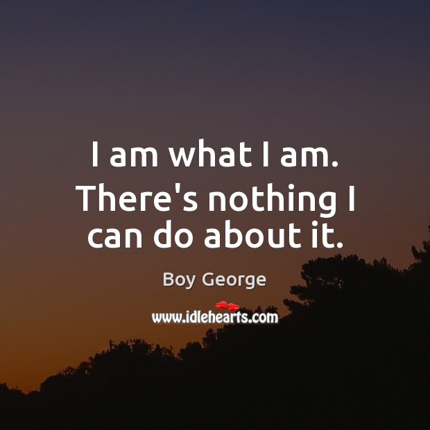 I am what I am. There’s nothing I can do about it. Boy George Picture Quote