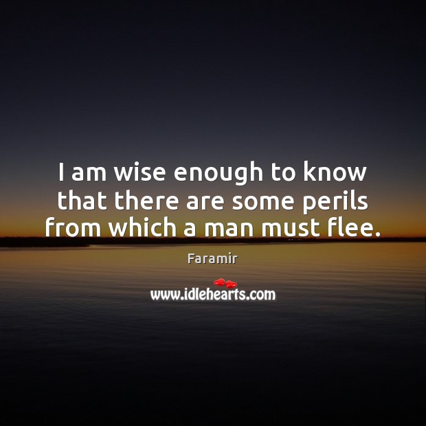 I am wise enough to know that there are some perils from which a man must flee. Faramir Picture Quote