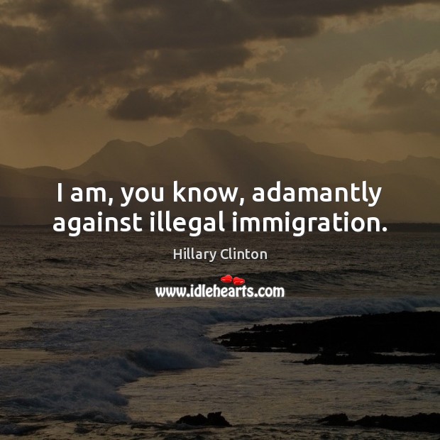 I am, you know, adamantly against illegal immigration. Hillary Clinton Picture Quote