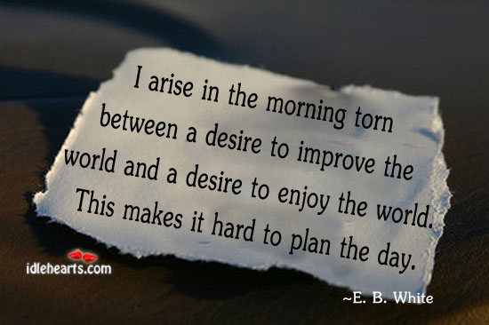 I arise in the morning torn between a desire to E. B. White Picture Quote