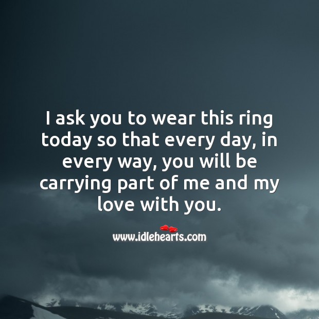 I ask you to wear this ring today so that every day, you will be carrying part of me. Marriage Quotes Image